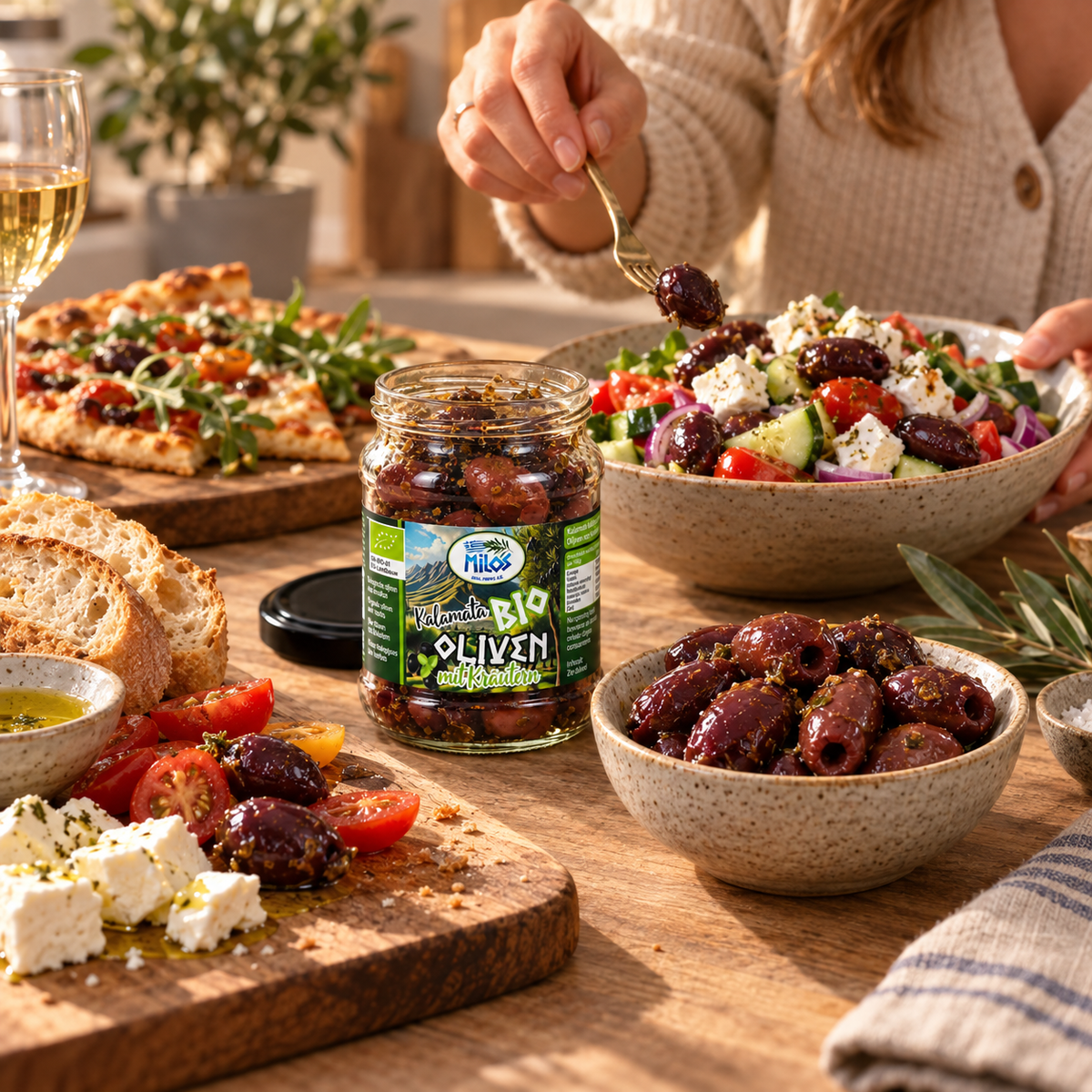Schaaltje Kalamata-olijven met kruiden