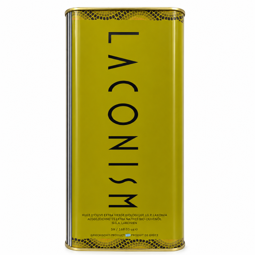 5 liter biologische laconism olijfolie met schenkfles