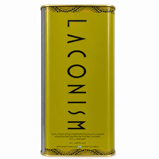 5 liter biologische laconism olijfolie met schenkfles