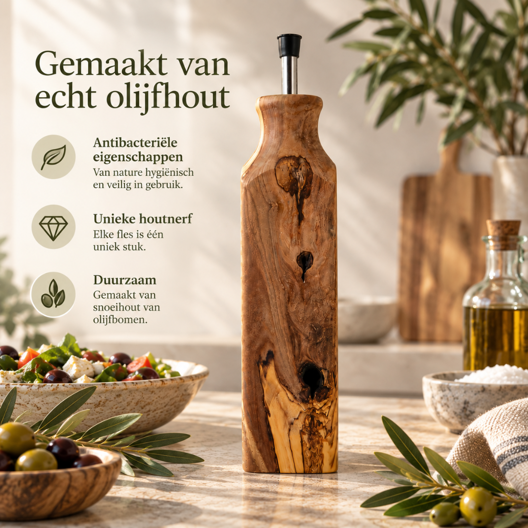schenkfles van echt olijfhout