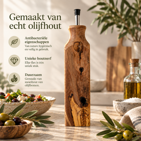 schenkfles van echt olijfhout