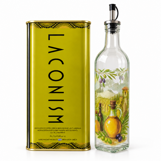 5 liter biologische laconism olijfolie met schenkfles